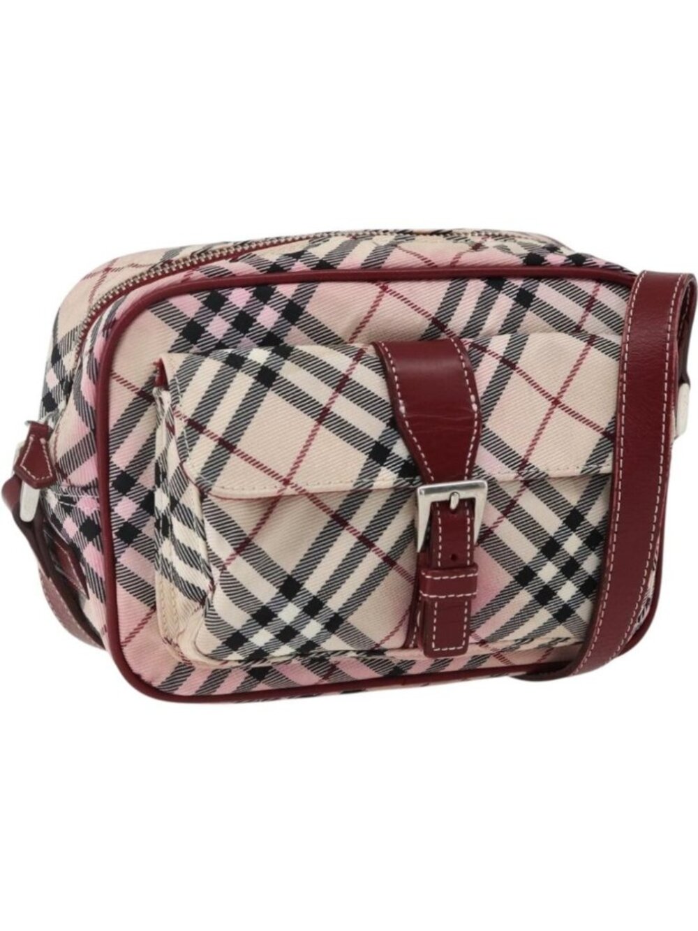BURBERRY Nova Check Blue Label Shoulder Bag Nylon Beige Silver